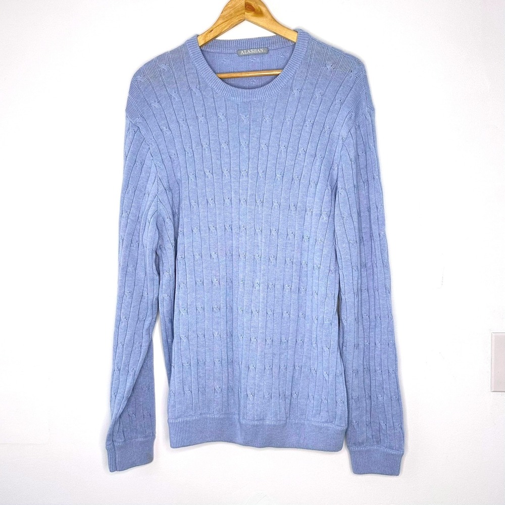 Alashan Men's Blue Cable Knit Cotton Cashmere Sweater‎ Size L
